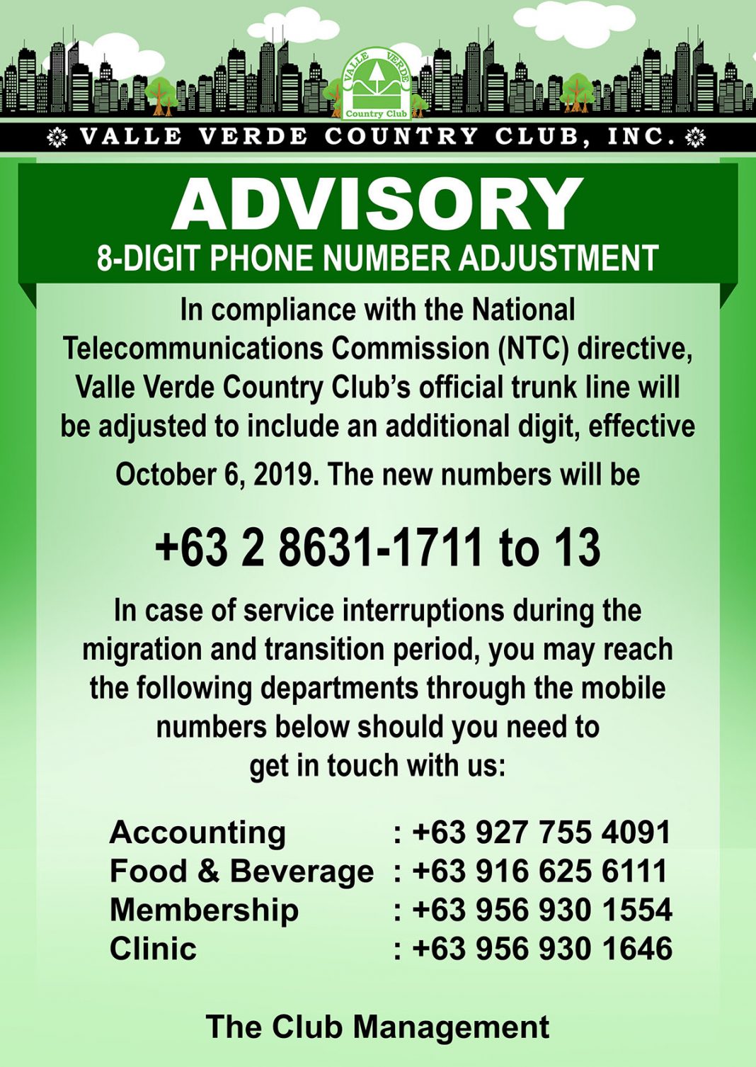 VVCCI Advisory 8-digit phone adjustment