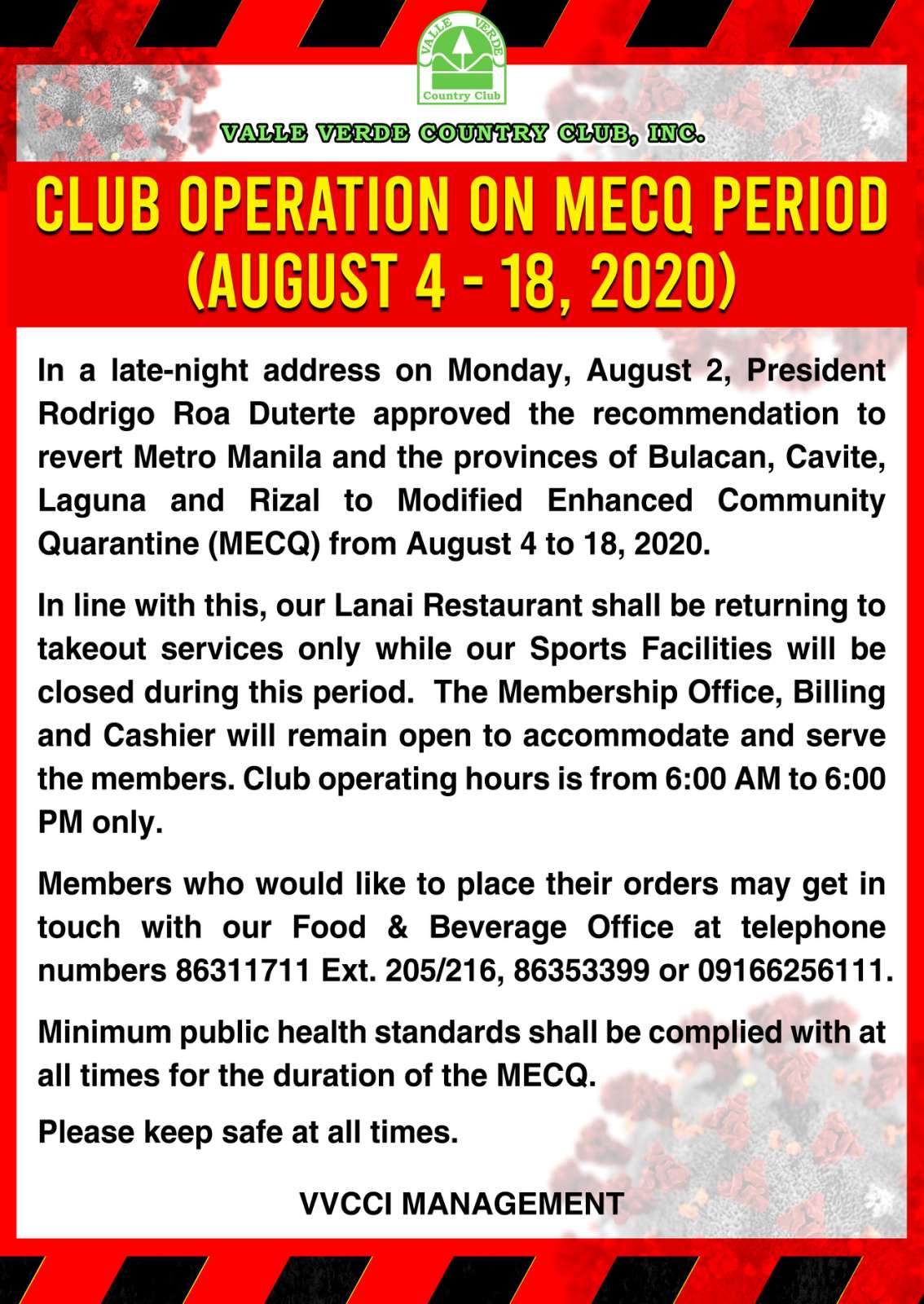 club operation on mecq period with date | Valle Verde Country Club, Inc.